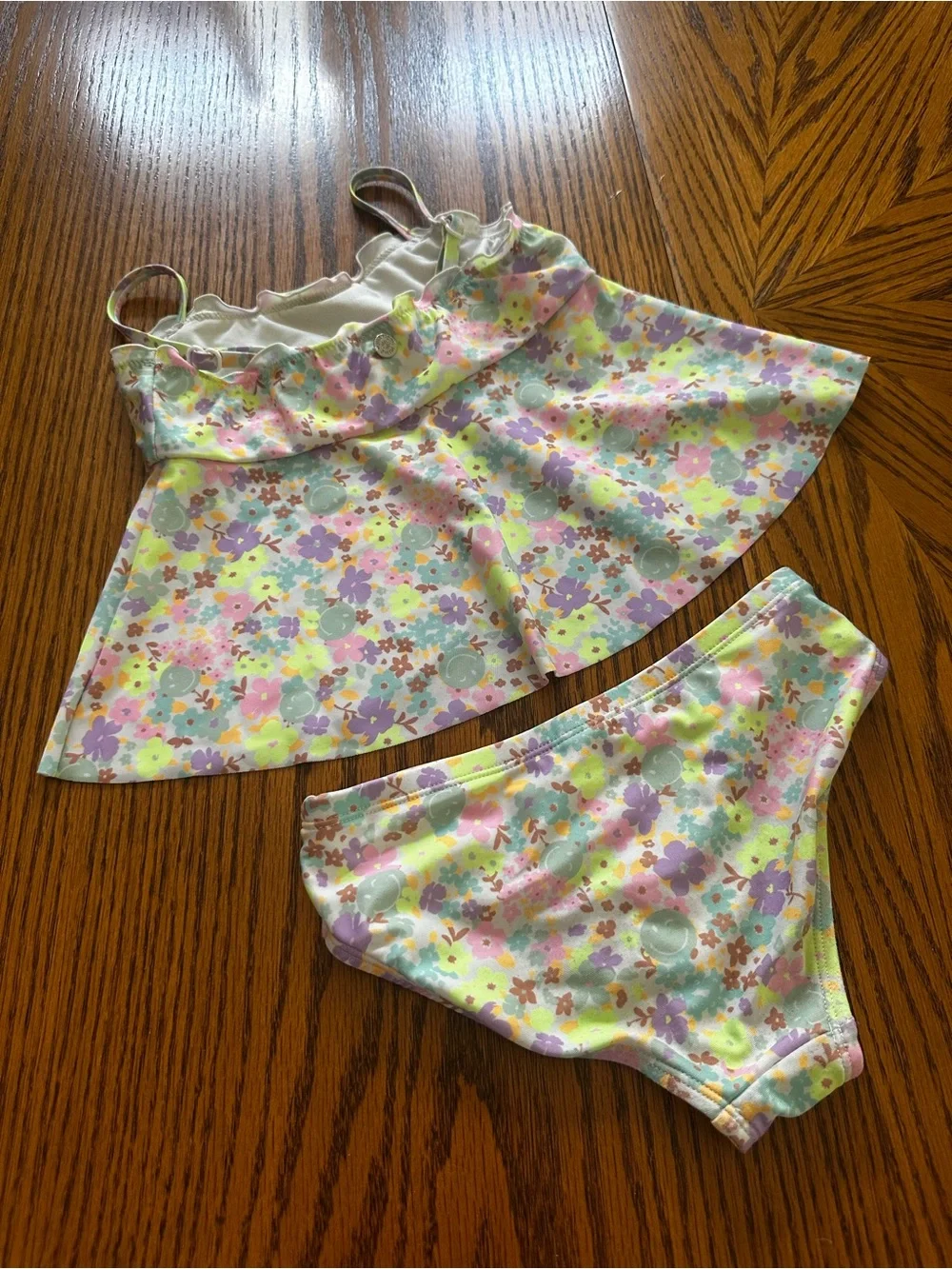 Justice Pastel Floral Two-Piece Swim Set - Pink, Purple, Blue, Yellow, Mint